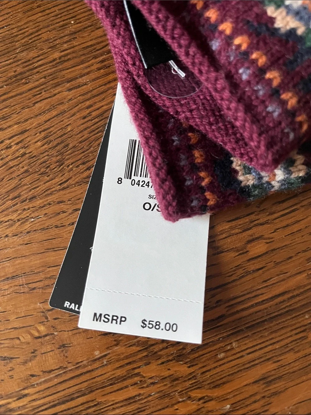 Ralph Lauren Maroon Fair Isle Knit Beanie & Gloves Set